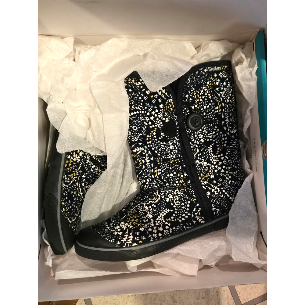 NIB Skechers Women's Size 8 Lined Pull On Ankle Boots Floral Corduroy VTG Y2K